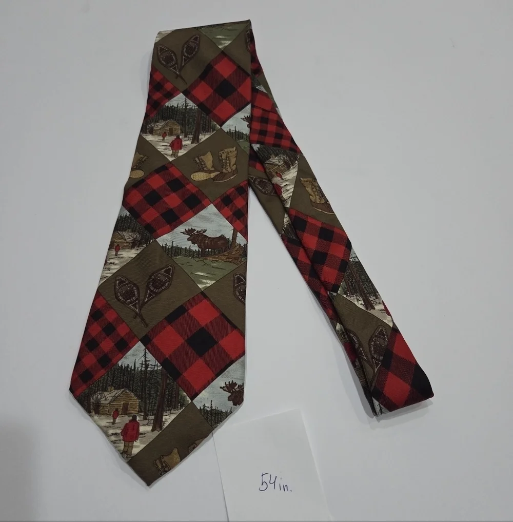 Ruff Hewn Plaid Red and Brown Men's Tie Christmas,Cabin